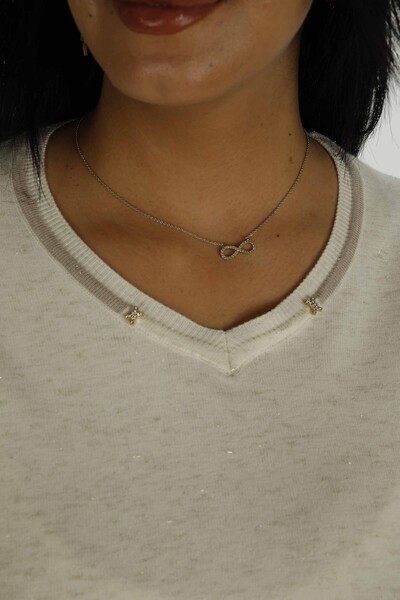 V Yaka Uzun Kol Simli Triko Ekru- 31029 | KAZEE - 4