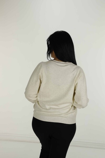 V Yaka Uzun Kol Simli Triko Ekru- 31029 | KAZEE - 5