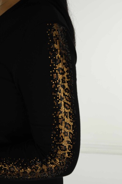 V Yaka Uzun Kol Taşlı Triko Siyah- 30573 | KAZEE - 5