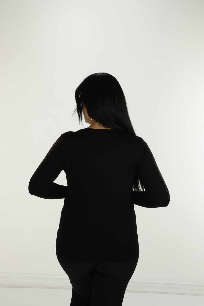 V Yaka Uzun Kol Taşlı Triko Siyah- 30573 | KAZEE - 6