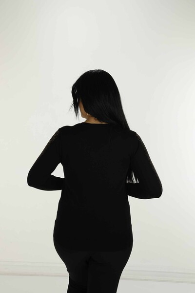 V Yaka Uzun Kol Taşlı Triko Siyah- 30573 | KAZEE - 6