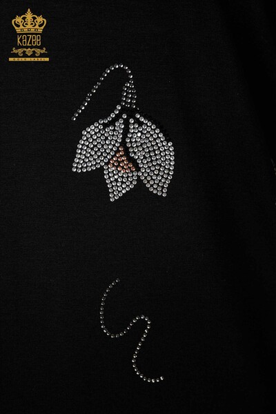 Camicetta da donna all'ingrosso motivo floreale nera - 78934 | KAZEE - Thumbnail