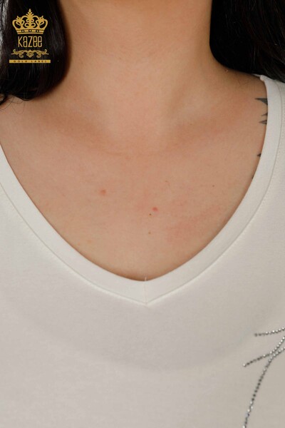 Bottone per camicetta da donna all'ingrosso dettagliato Ecru - 79297 | KAZEE - 4