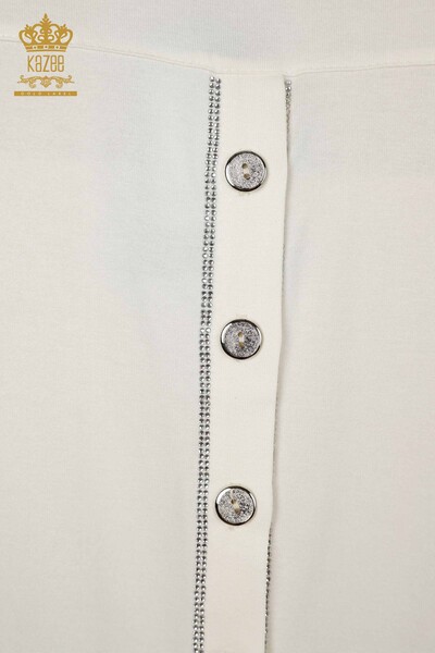 Bottone per camicetta da donna all'ingrosso dettagliato Ecru - 79297 | KAZEE - Thumbnail