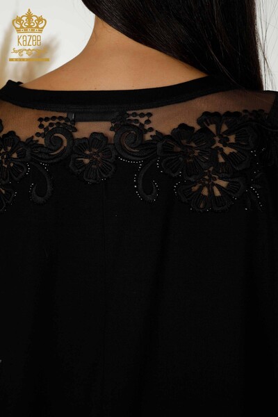 Camicetta da donna all'ingrosso motivo floreale nera - 79081 | KAZEE - Thumbnail