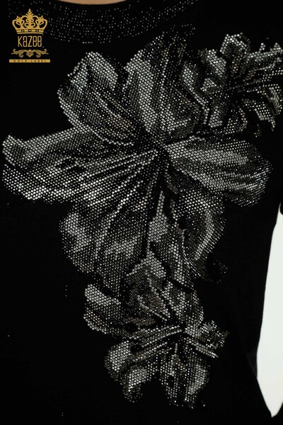 Camicetta da donna all'ingrosso motivo floreale nera - 79382 | KAZEE - Thumbnail