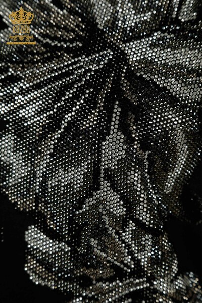 Camicetta da donna all'ingrosso motivo floreale nera - 79382 | KAZEE - Thumbnail