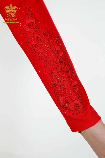 Camicetta da donna all'ingrosso motivo floreale rosso - 79010 | KAZEE - Thumbnail