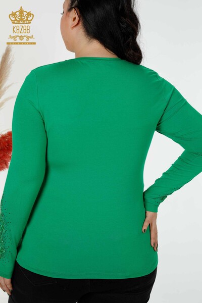 Camicetta da donna all'ingrosso motivo floreale verde - 79010 | KAZEE - Thumbnail