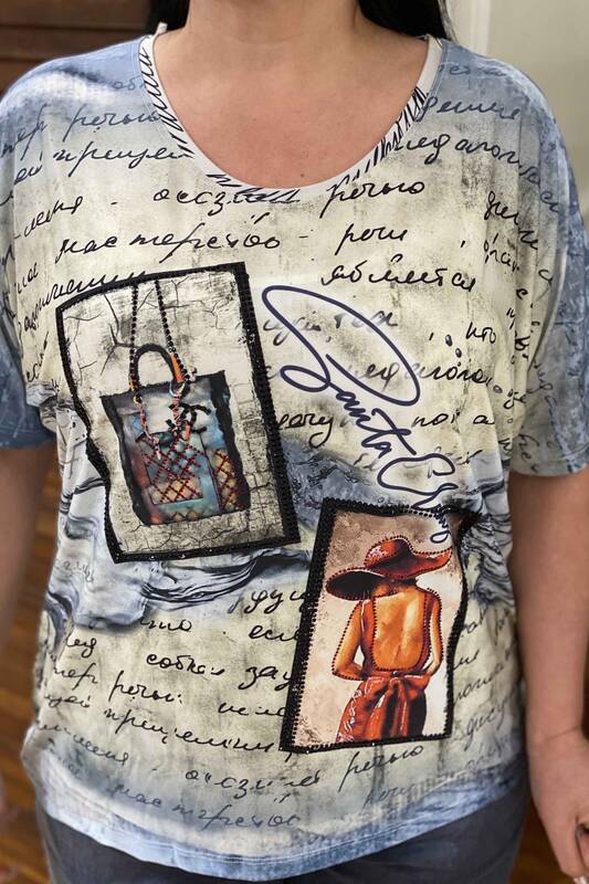 Camicetta Donna all'Ingrosso con Stampa Digitale e Pietre - 77381 | Kazee