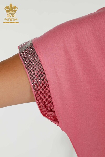 Camicetta da donna all'ingrosso con motivo a foglia rosa - 78878 | KAZEE - Thumbnail