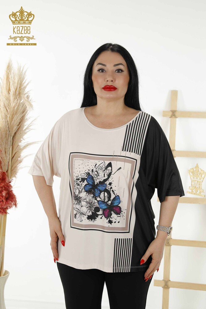 All'ingrosso Camicetta da donna - Pietra ricamata - Nero - 12039 | KAZEE - 1