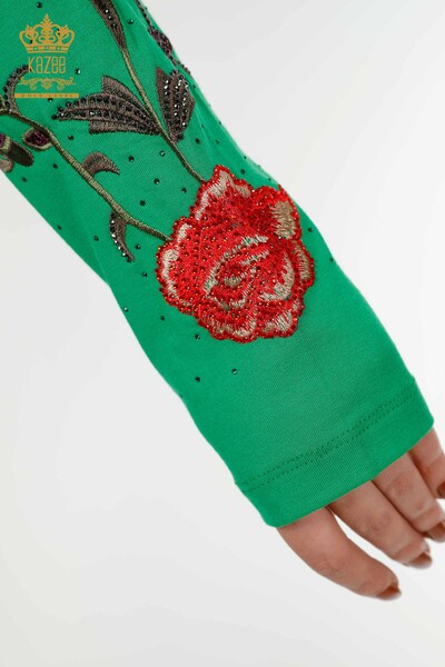 Camicetta da donna all'ingrosso con motivo a rose verde - 79044 | KAZEE - Thumbnail