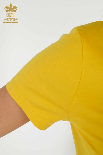 Camicetta da donna all'ingrosso con scollo a V giallo - 79179 | KAZEE - Thumbnail