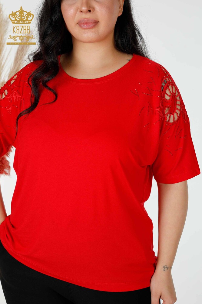 All'ingrosso Camicetta da donna - Dettagli sulle spalle - Rosso - 77985 | KAZEE - 2