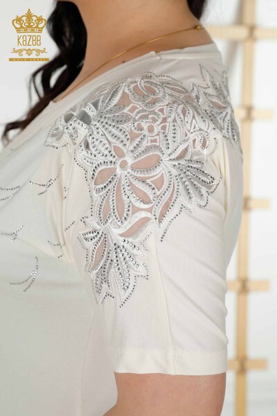 All'ingrosso Camicetta da donna - Dettagli in tulle - Ecru - 79086 | KAZEE - 7