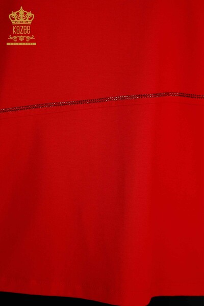 Camicetta da donna all'ingrosso Tulle Detailed Red - 79051 | KAZEE - Thumbnail