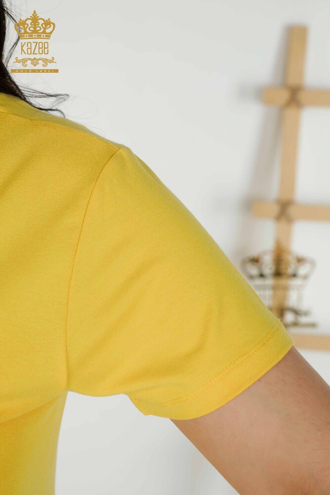 Camicetta da donna all'ingrosso motivo floreale giallo - 79369 | KAZEE - 6