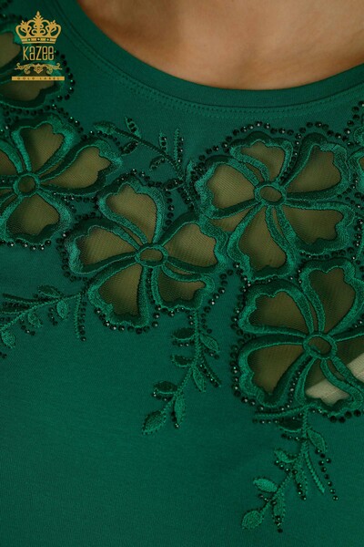 Camicetta da donna all'ingrosso motivo floreale verde - 79049 | KAZEE - Thumbnail