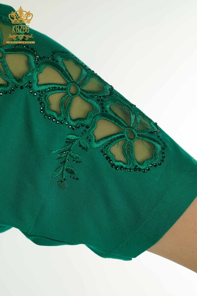 Camicetta da donna all'ingrosso motivo floreale verde - 79049 | KAZEE - Thumbnail
