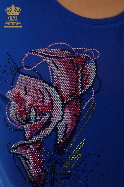 Commercio all'ingrosso camicetta da donna girocollo manica striscia pietra modello rosa - 79023 | KAZEE - 4