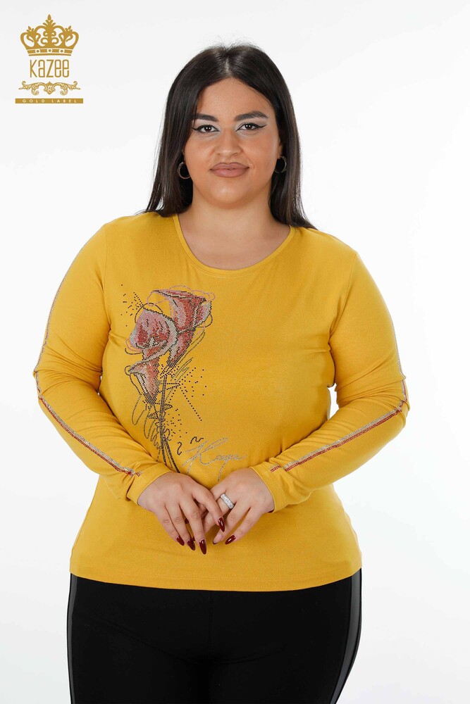 Commercio all'ingrosso camicetta da donna girocollo manica striscia pietra modello rosa - 79023 | KAZEE - 17