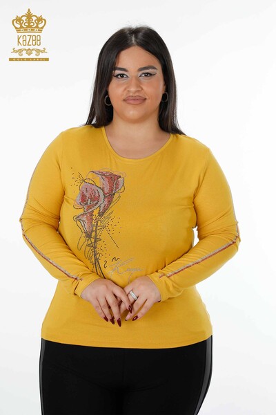 Commercio all'ingrosso camicetta da donna girocollo manica striscia pietra modello rosa - 79023 | KAZEE - 17