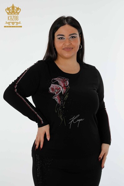 Commercio all'ingrosso camicetta da donna girocollo manica striscia pietra modello rosa - 79023 | KAZEE - 31