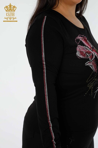 Commercio all'ingrosso camicetta da donna girocollo manica striscia pietra modello rosa - 79023 | KAZEE - 33