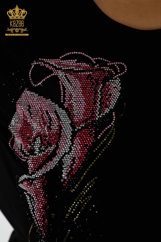 Commercio all'ingrosso camicetta da donna girocollo manica striscia pietra modello rosa - 79023 | KAZEE - 36