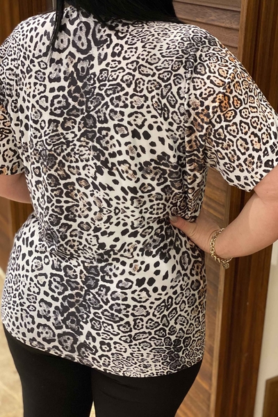 Camicetta da donna all'ingrosso Modello leopardato stampato digitale - 76689 | Kazee - Thumbnail