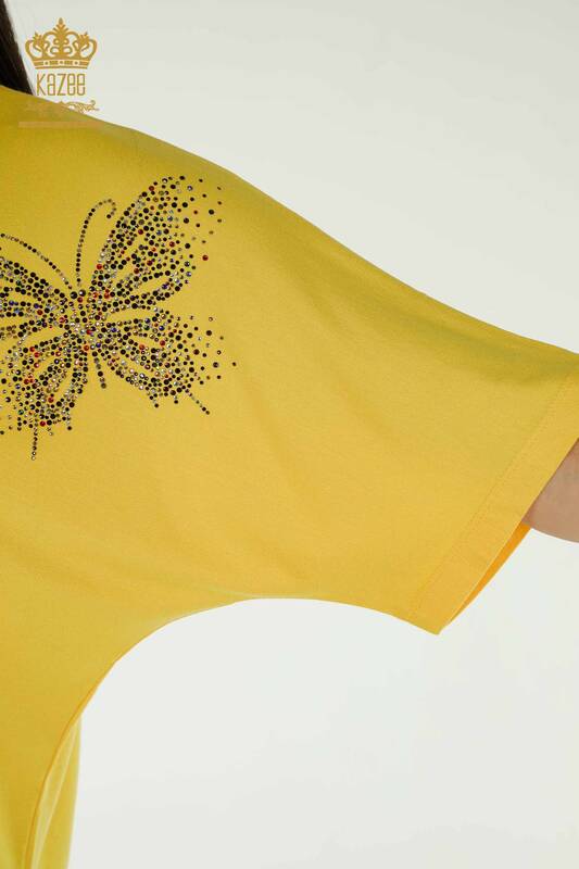 Camicetta da donna all'ingrosso con motivo a farfalla giallo - 79364 | KAZEE