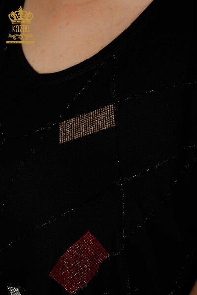 Camicetta da donna all'ingrosso con scollo a V nera - 79320 | KAZEE - 5