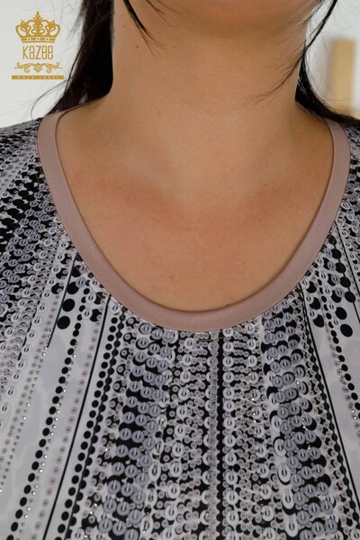 Camicetta da donna all'ingrosso in visone con stampa digitale - 77804 | KAZEE - Thumbnail