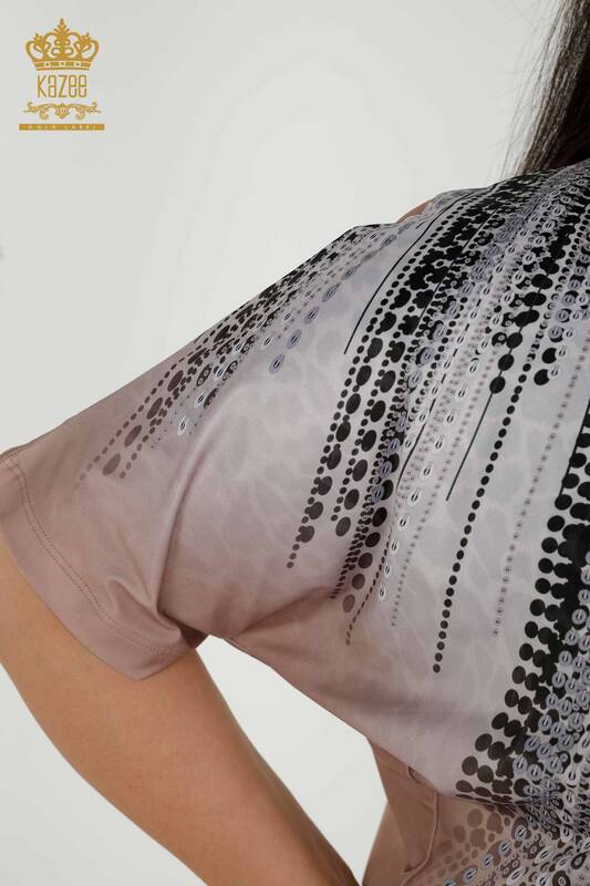 Camicetta da donna all'ingrosso in visone con stampa digitale - 77804 | KAZEE