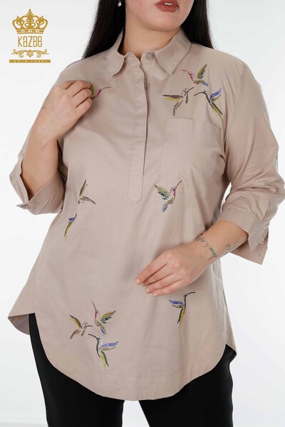 All'ingrosso Camicia da donna Motivo uccello Beige - 20129 | KAZEE - Thumbnail