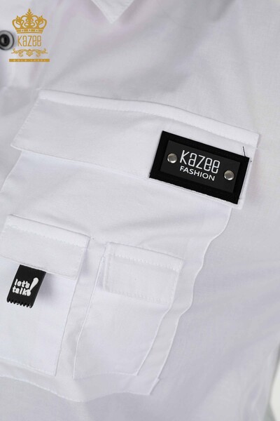 Commercio all'ingrosso Camicia da donna Tasca dettagliata Bianco - 20325 | KAZEE - Thumbnail