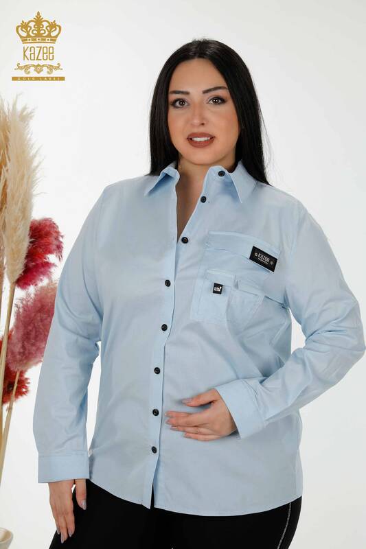Camicia da donna all'ingrosso Tasca dettagliata blu - 20325 | KAZEE