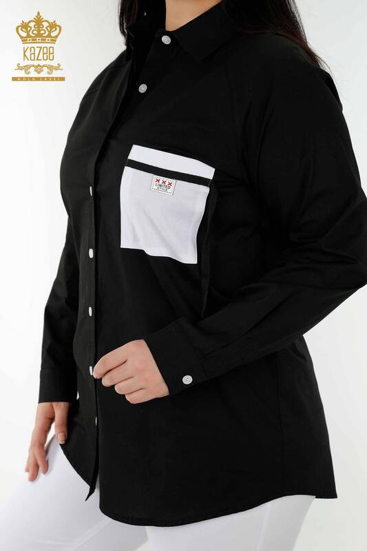 Camicia da donna all'ingrosso tasca dettagliata nera - 20352 | KAZEE