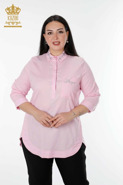 All'ingrosso Camicia da donna Tasca dettagliata rosa - 20139 | KAZEE - Thumbnail