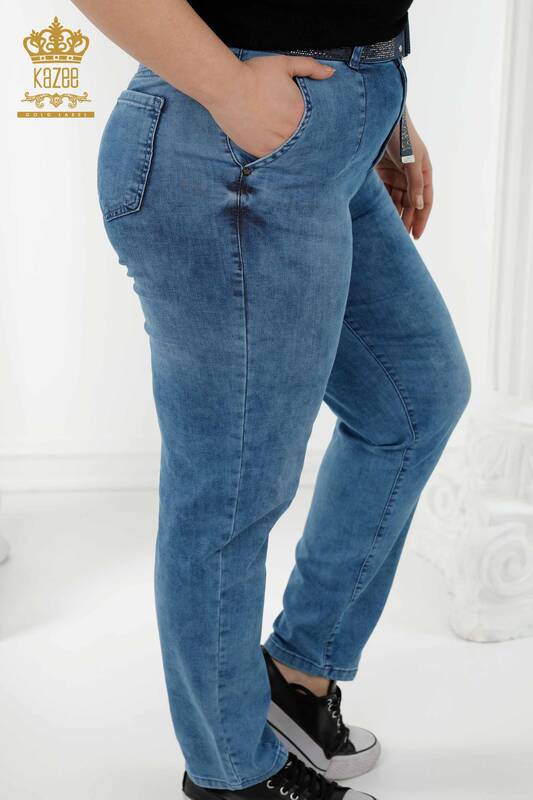 Jeans da donna all'ingrosso blu con tasca - 3686 | KAZEE