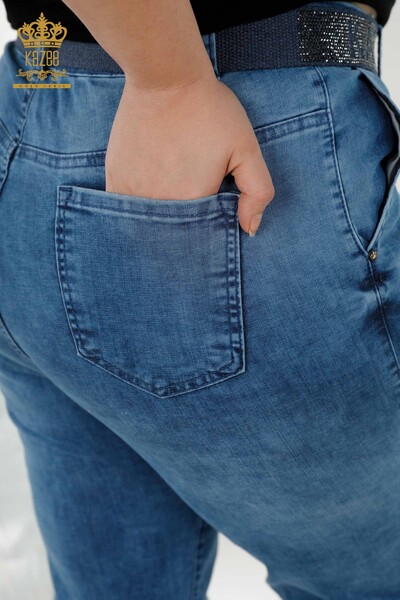 Jeans da donna all'ingrosso blu con tasca - 3686 | KAZEE - Thumbnail