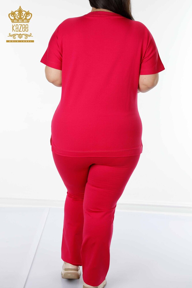 Set tuta da donna all'ingrosso - Manica corta - Fucsia - 17389 | KAZEE - 8