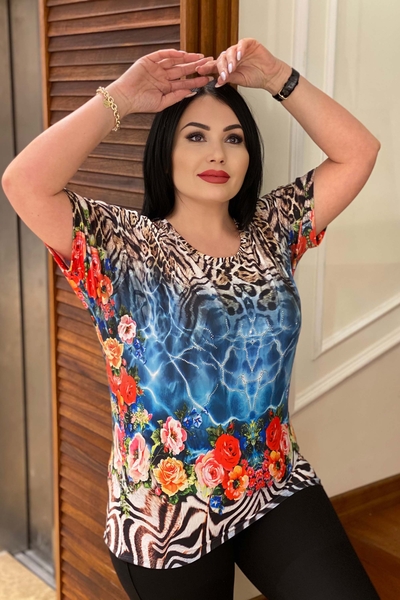 Venta al por mayor Blusa de Mujer Colorida Estampado Leopardo Floral - 76691 | kazee - Thumbnail