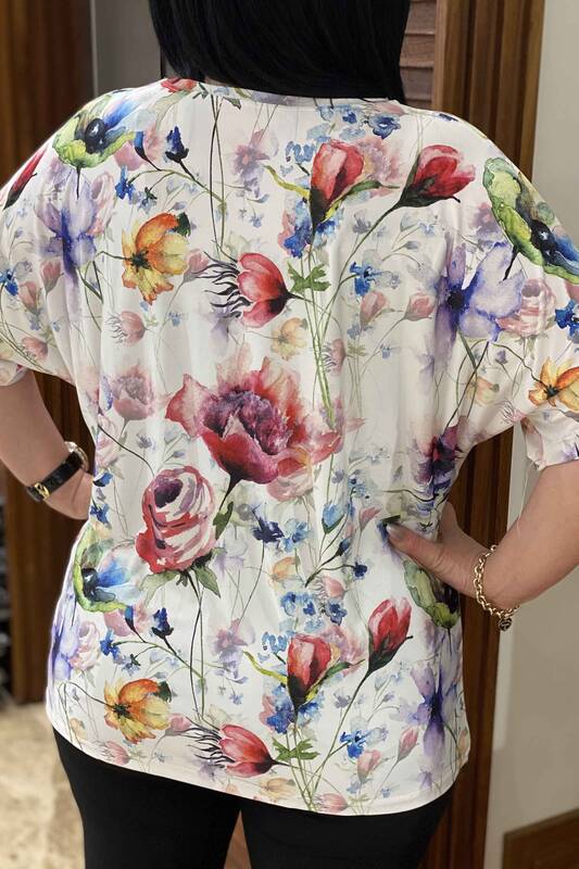 Venta al por mayor Blusa de Mujer con Cuello en V Estampado de Flores - 77418 | kazee