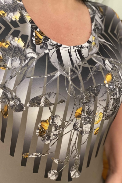 Venta al por mayor Blusa de Mujer con Estampado Digital Cuello Redondo - 77225 | kazee - Thumbnail