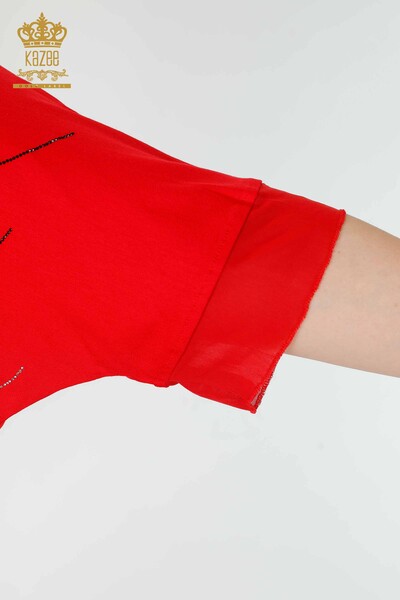 Venta al por mayor Blusa de Mujer Estampada Tul Detallada Roja - 79027 | kazee - Thumbnail
