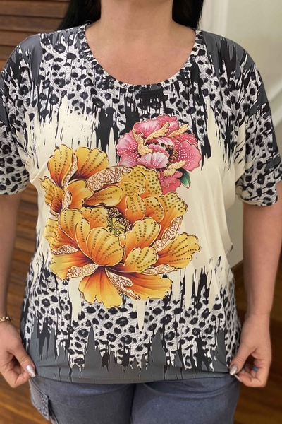 Venta al por mayor Blusa de Mujer Estampado Floral Bordado Piedra - 77329 | kazee - Thumbnail