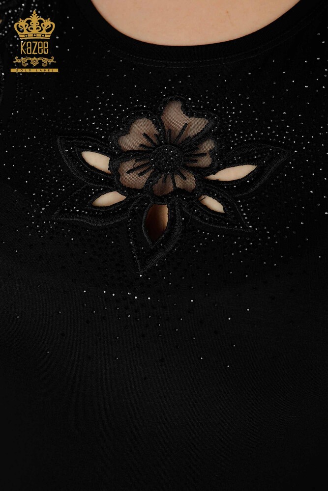 Venta al por mayor Blusa de Mujer Estampado Floral Negra - 78922 | kazee - 3