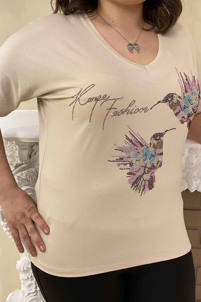 Venta al por mayor Blusa de Mujer Pájaro Figurado Piedra Color Bordado - 77508 | kazee - Thumbnail